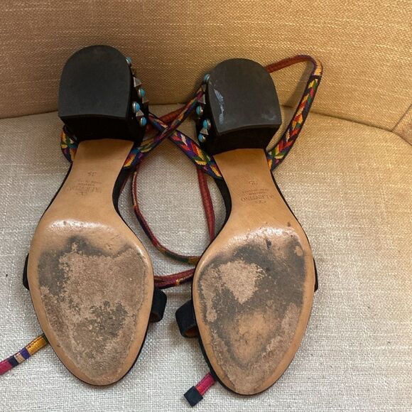 Valentino Black Suede Multicolored Rockstud Sandals 👡 - Picture 5 of 13